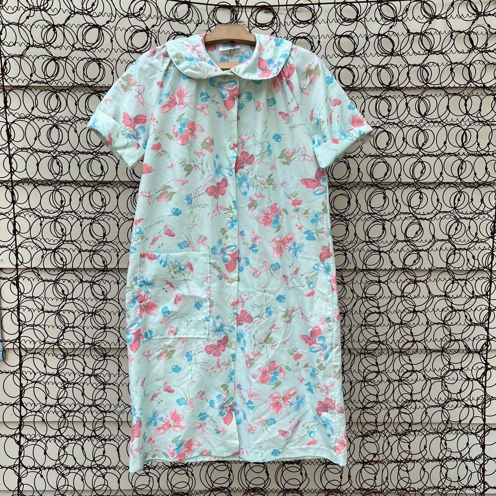 Vintage JCPenney Misses robe blue floral house dress night gown